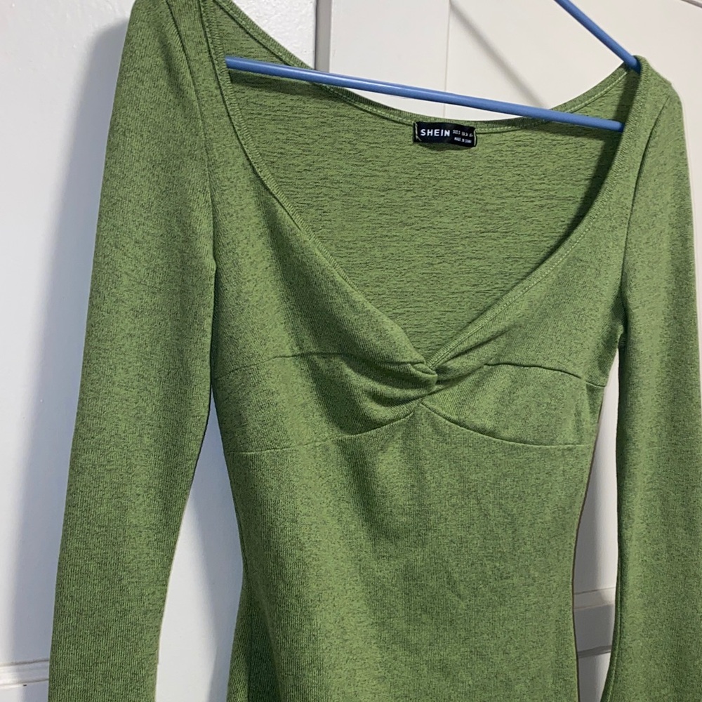 SHEIN Small Green SXY Twist Front Flounce Sleeve Bodycon Dress - Picture 14 of 14